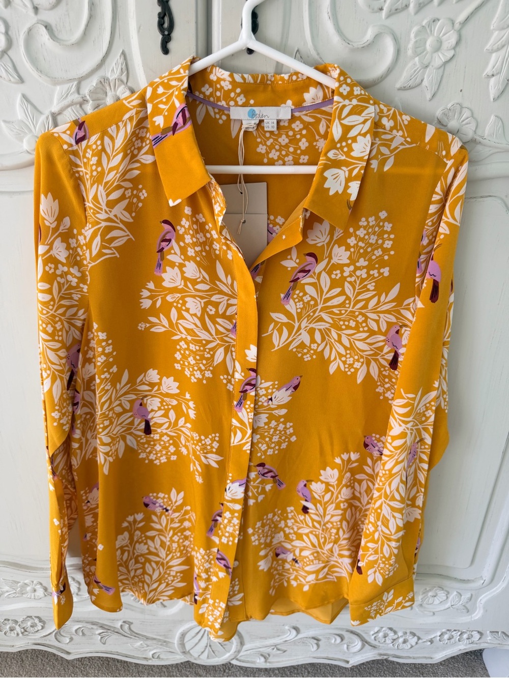 NWT - Boden - Silk Floral & Bird Button-Up Blouse